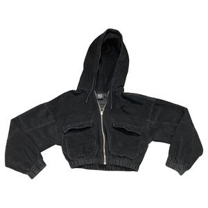 Urban Outfitters Women’s Size XS Black Cropped Corduroy Hooded Jacket